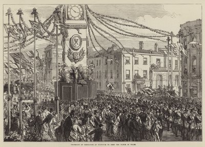 Processie van vrijmetselaars in Plymouth om de Prins van Wales te ontmoeten door Sir John Charles Robinson